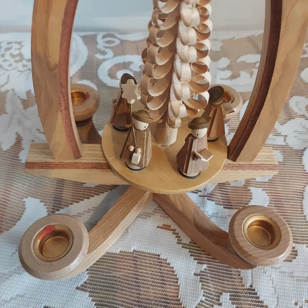 German Christmas Pyramid Carousel Wooden 4 Candle Rotating Carolers 10x7 Inch